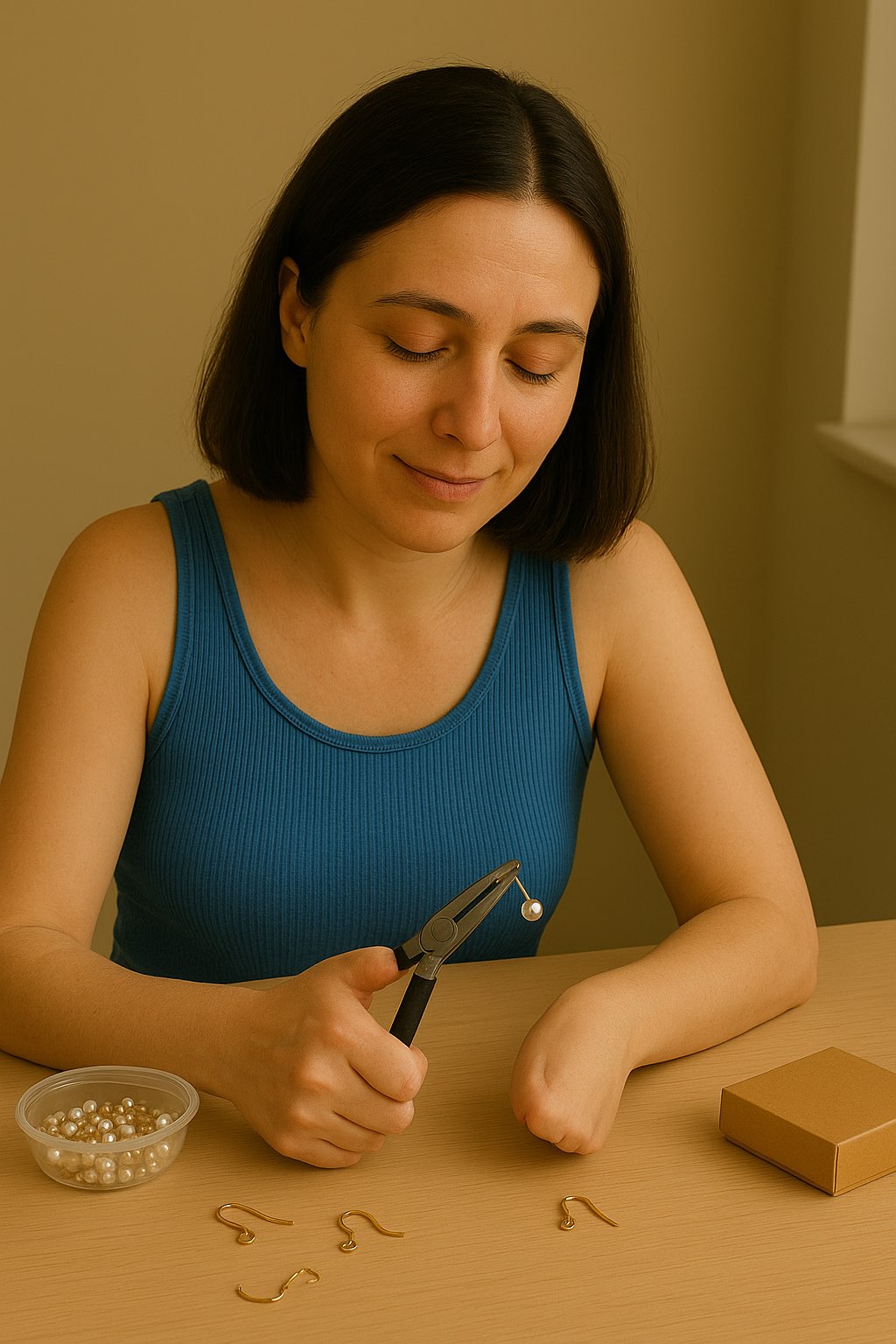 Ioana lucrând la cercei